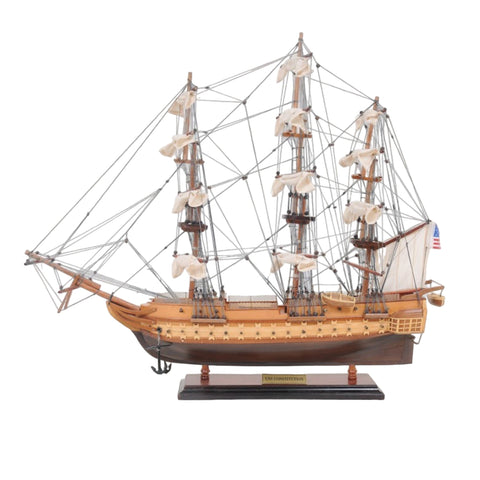 20" Wood Brown Solid Wood Hand Painted 1797 USS Constitution Small Model Boat