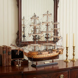 20" Wood Brown Solid Wood Hand Painted 1797 USS Constitution Small Model Boat