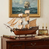 32" Brown Solid Wood Hand Painted Boat Model Boat