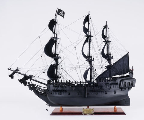 24" Black Solid Wood Hand Painted Model Boat Tabletop Sculpture