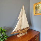 46" Brown Solid Wood Hand Painted Boat Model Boat