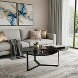 43" Black Faux Marble And Metal With Iron Round Coffee Table