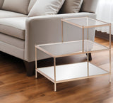 24" Gold And Clear Glass Tiered Rectangular End Table