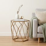 19" Gold And Reflective Glass Hexagon Mirrored End Table