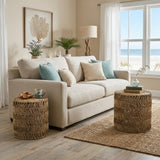 Set Of Two 18" Natural Woven Rattan End Tables