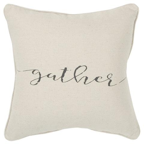 Gray and Cream Canvas Gather Decorative Throw Pillow