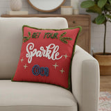 Red Green Sparkle Embroidered Throw Pillow