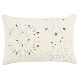 14" X 20" Ivory And Silver Glam Snowflake Throw Pillow With Embroidery
