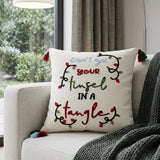 20" Ivory Christmas Cotton Throw Pillow with Embroidery