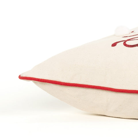 20" Ivory Christmas Cotton Throw Pillow with Embroidery