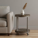 24" Brown Manufactured Wood And Iron Round End Table With Shelf
