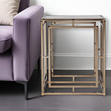 23" Champagne Glass And Iron Square End Table