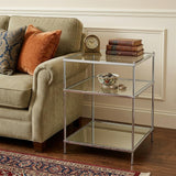 27" Silver Mirrored Glass And Iron End Table With Shelf