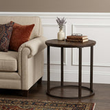 24" Natural Wood Solid Wood And Iron Round End Table