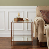 22" Clear And Gold Glass And Iron Square End Table With Shelf