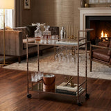 Champagne Metal And Mirrored Glass Rolling Bar Cart With Wine Storage