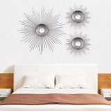 Set of Three Silver Metal Sunburst Round Wall Mirrors