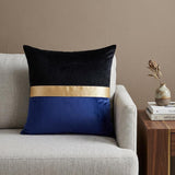 Black Gold and Blue Tufted Velvet Square Pillow
