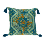 8' X 10' Ivory And Sky Blue Floral Medallion Washable Indoor Outdoor Area Rug
