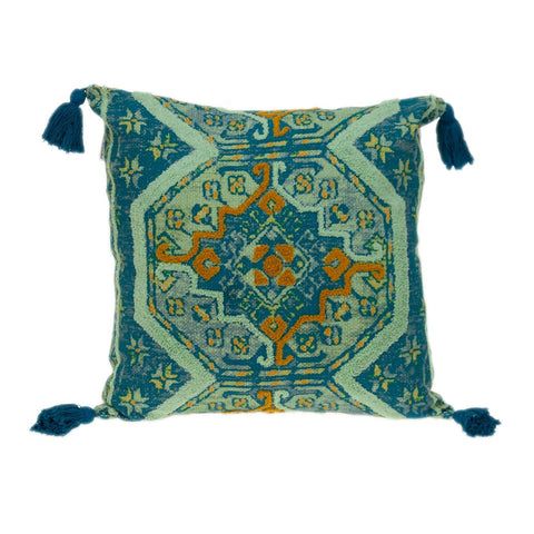 8' X 10' Ivory And Sky Blue Floral Medallion Washable Indoor Outdoor Area Rug