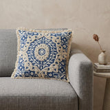 Boho Garland Beige and Navy Blue Decorative Accent Pillow