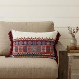 14" X 20" Blue Burgundy And Cream Abstract Cotton Blend Throw Pillow with Tassels