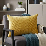 Yellow Quilted Velvet Zig Zag Decorative Lumbar Pillow