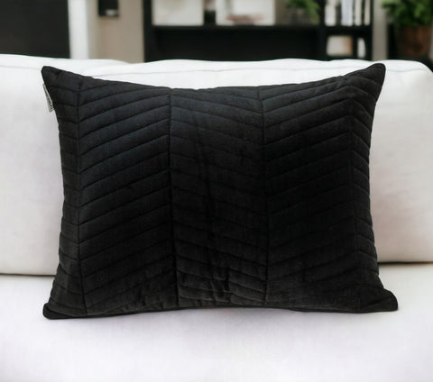 Black Quilted Velvet Zig Zag Decorative Lumbar Pillow