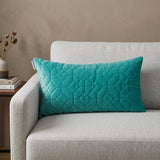 Aqua Quilted Velvet Geo Lumbar Decorative Pillow
