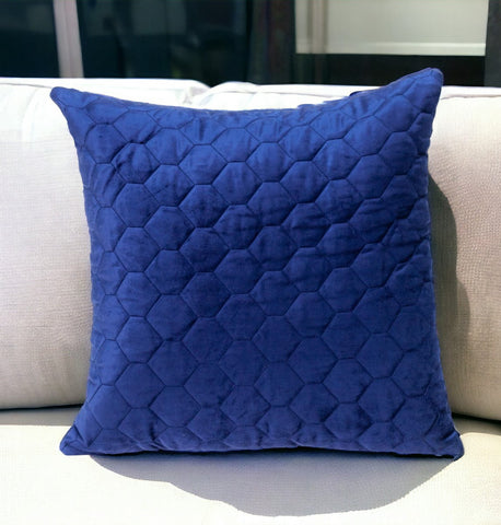 Blue Tufted Velvet Quilted Throw Pillow