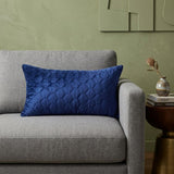 Blue Tufted Velvet Quilted Lumbar Throw Pillow