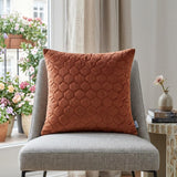 20" Burnt Orange Quilted Honeycomb Velvet Throw Pillow