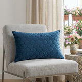Navy Blue Tufted Velvet Quilted Lumbar Throw Pillow