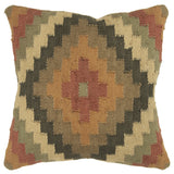 18" Brown and Green Geometric Jute Wool Blend Throw Pillow