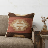 18" Brown and Beige Geometric Jute Wool Blend Throw Pillow