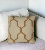 18" Natural And Gold Quatrefoil Cotton Throw Pillow