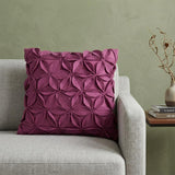 18" Magenta Floral Wool Blend Throw Pillow With Applique