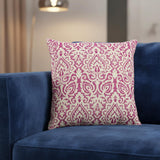 22" Pink and White Damask Cotton Throw Pillow