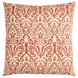 22" Orange and White Damask Cotton Throw Pillow