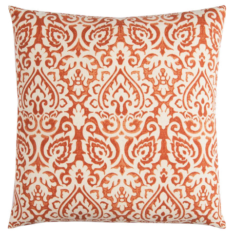 22" Orange and White Damask Cotton Throw Pillow