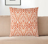 22" Orange and White Damask Cotton Throw Pillow