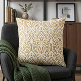 22" Gold And White Cotton Throw Pillow