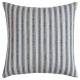 20" Blue And Natural Ticking Stripe Cotton Throw Pillow