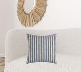 20" Blue And Natural Ticking Stripe Cotton Throw Pillow