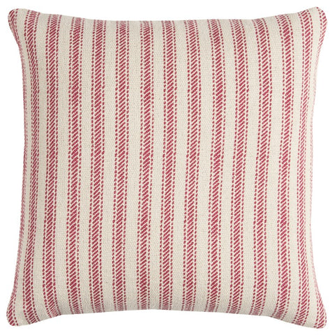 20" Red and Natural Ticking Stripe Cotton Throw Pillow