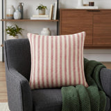 20" Red and Natural Ticking Stripe Cotton Throw Pillow