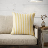 20" Yellow And Natural Ticking Stripe Cotton Canvas Throw Pillow