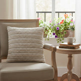 Ivory Beige Nubby Texture Bands Throw Pillow