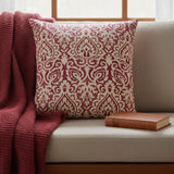 Red Natural Distressed Damask Throw Pillow