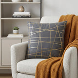 20" Gray and Gold Abstract Linework Cotton Throw Pillow